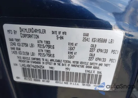 2004 Jeep Liberty Sport from USA, damaged, VIN 1J4GL48K74W294254